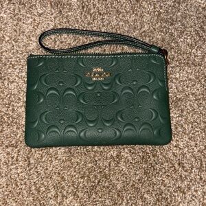 Coach Embossed Dark Green Wristlet